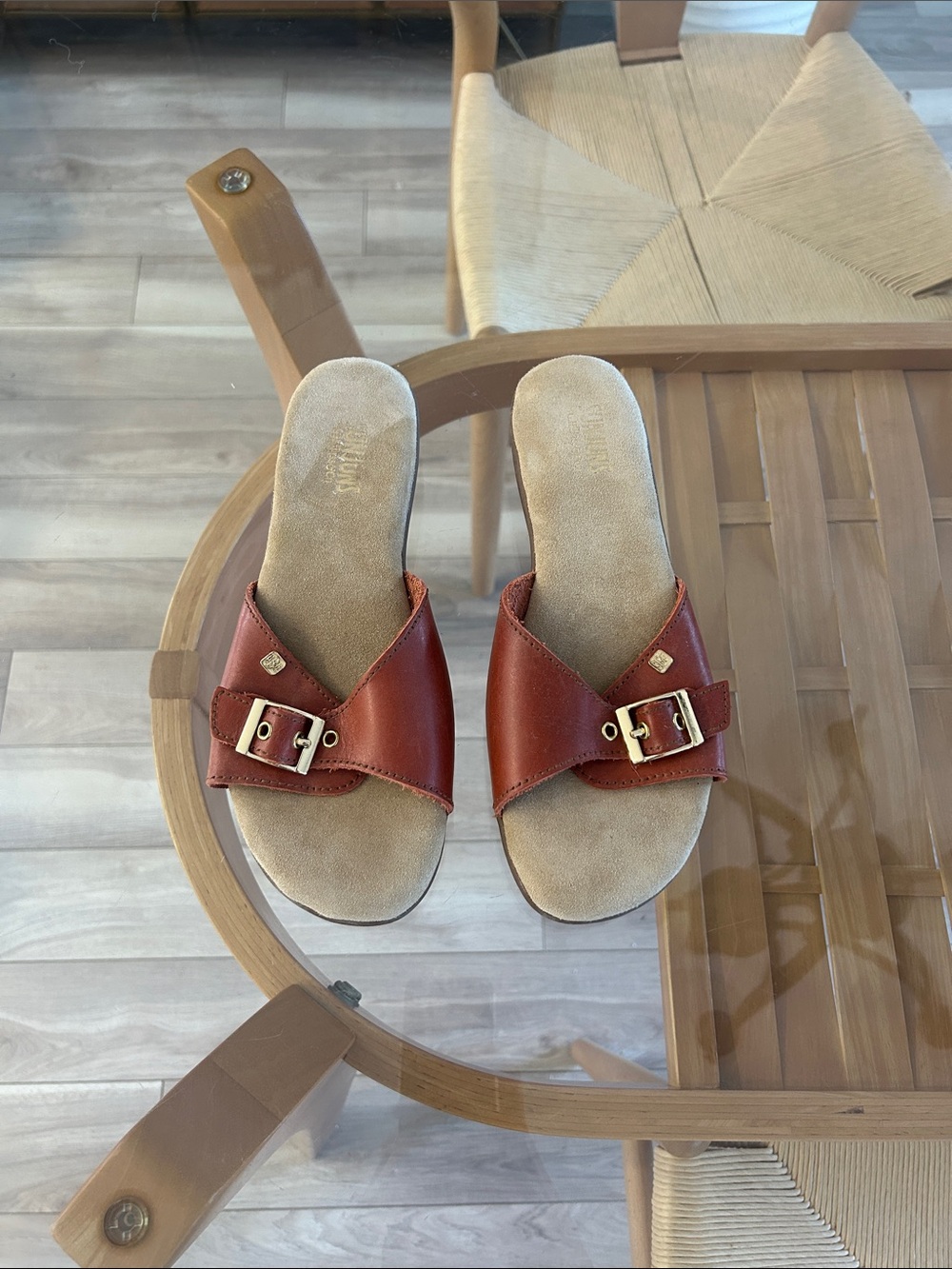 G.H. Bass & Co. Brown Genuine Leather Buckle Slide Sandals